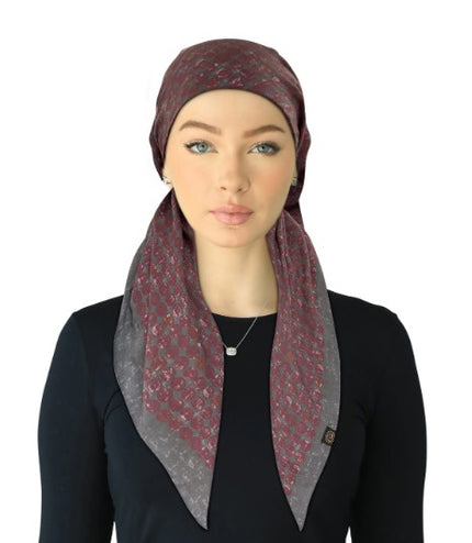 Cherie SPC323A-PNK/GRY Pink/Grey Metallic Dot Design Adjustable Closed Back Pre-Tied Bandanna Myselflingerie.com