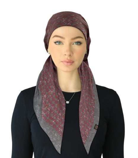 Cherie SPC323A-PNK/GRY Pink/Grey Metallic Dot Design Adjustable Closed Back Pre-Tied Bandanna Myselflingerie.com