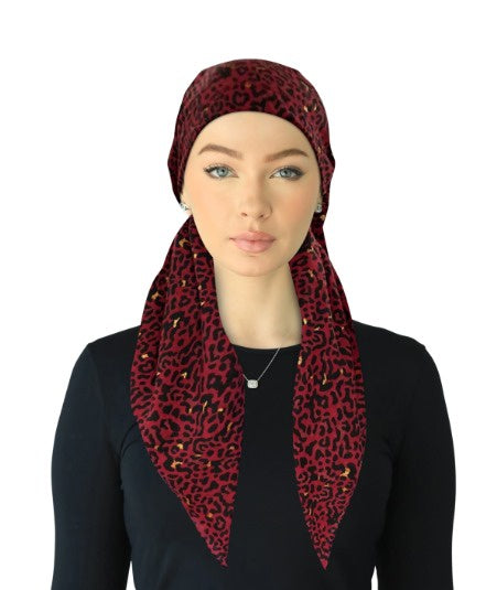 Cherie SPC324A-BGY Burgundy Metallic Leopard Adjustable Closed Back Pre-Tied Bandanna Myselflingerie.com