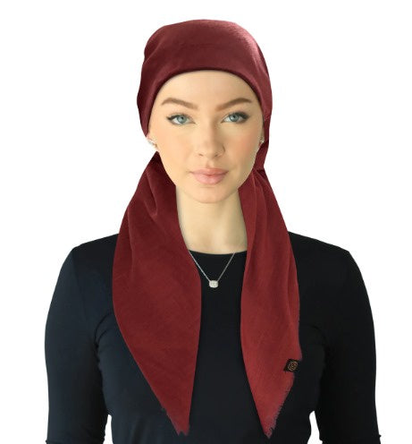 Cherie SPC309A-BGY Burgundy Solid Fringe Design Adjustable Closed Back Pre-Tied Bandanna Myselflingerie.com