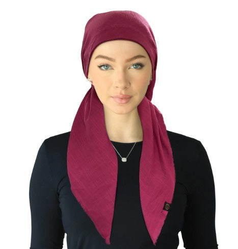 Cherie SPC309A-BRY Berry Solid Fringe Design Adjustable Closed Back Pre-Tied Bandanna Myselflingerie.com