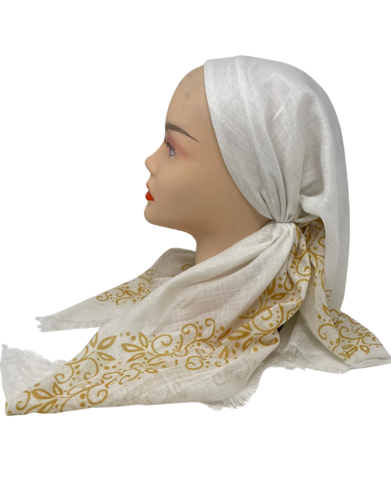It's Younique OB-LACE-GO White with Gold Lace Border Design Pre-Tied Open Back Bandanna with Velvet Grip Myselflingerie.com