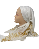OB-LACE-GO White with Gold Lace Border Design Pre-Tied Open Back Bandanna with Velvet Grip