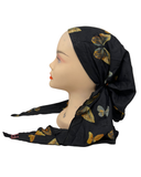 DST-C-BX-2518 Golden Wing Butterfly Silk Prints Adjustable Pre-Tied Bandanna with Velvet Grip