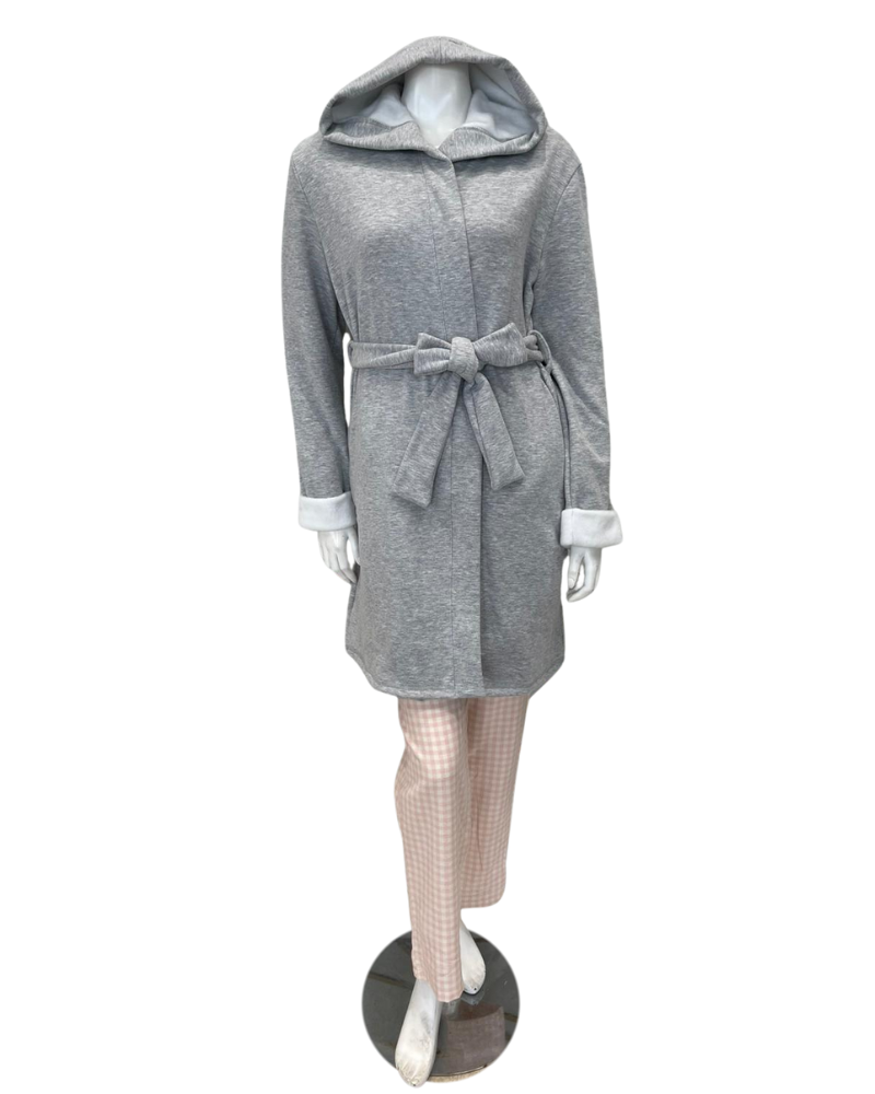 Fleur't 623 Heather Grey Cozy Short Morning Robe Myselflingerie.com