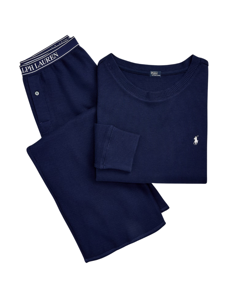 Polo by Ralph Lauren 4P0155-R3815 Navy Club Waffle Knit Pajamas Set Myselflingerie.com