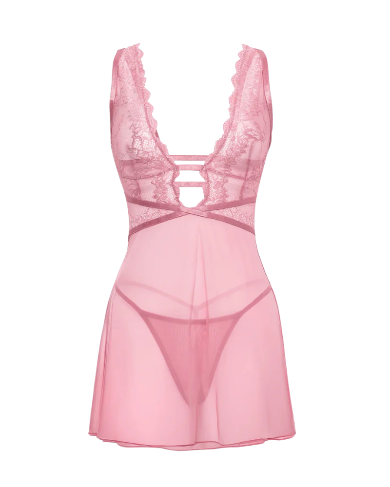 Oh La La Cheri 71-12118 Lilas Jules Sheer Lace Babydoll Myselflingerie.com