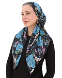 Sapphire Florals Classic Pre-Tied Bandanna with Velvet Grip