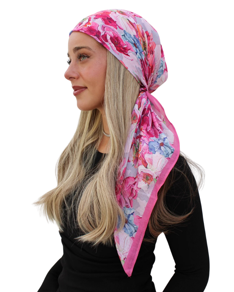 Scarf Bar Pink Flower Power Square Scarf Myselflingerie.com