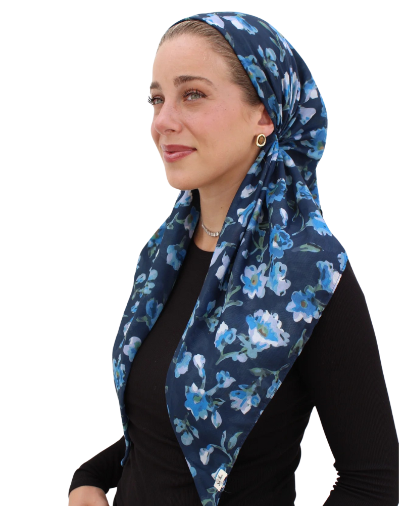 Scarf Bar Royal Blue Florals Classic Pre-Tied Bandanna with Velvet Grip Myselflingerie.com