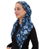 Royal Blue Florals Classic Pre-Tied Bandanna with Velvet Grip