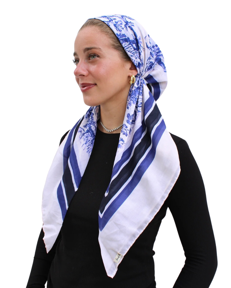 Scarf Bar Country Navy Toile Classic Pre-Tied Bandanna with Velvet Grip Myselflingerie.com