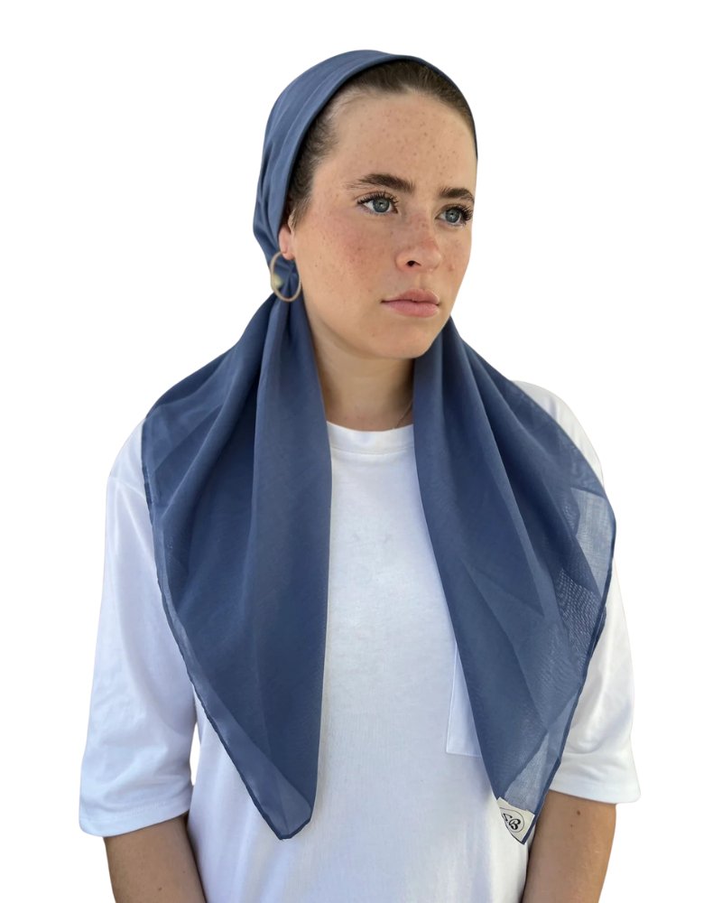 Scarf Bar Solid Denim Blue Cotton Classic Pre-Tied Bandanna with Full Grip Myselflingerie.com