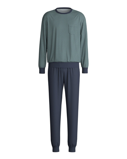 Calida 41282 #549 Dark Glen Relax Comfy Men's 100% Cotton Pajamas Set with Cuff Myselflingerie.com