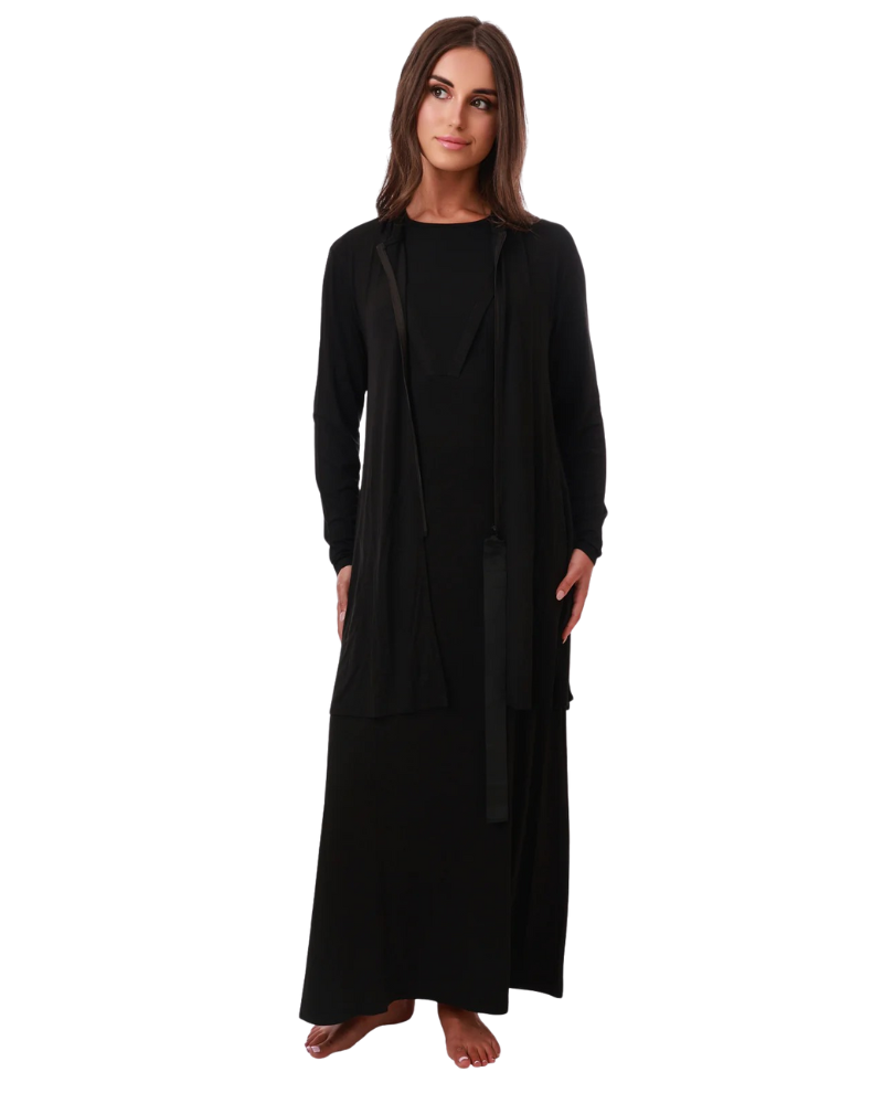 Rojo London Janna Black Hooded Nightgown & Hoodie Set Myselflingerie.com