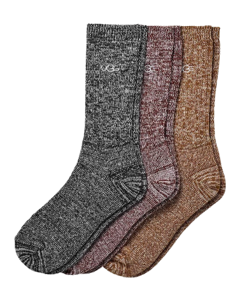 UGG Black/Wild Grape/Deco Men's Trey Rib Knit Cozy 3 Pack Socks Myselflingerie.com
