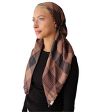 Caramel Plaid Classic Pre-Tied Bandanna with Velvet Grip