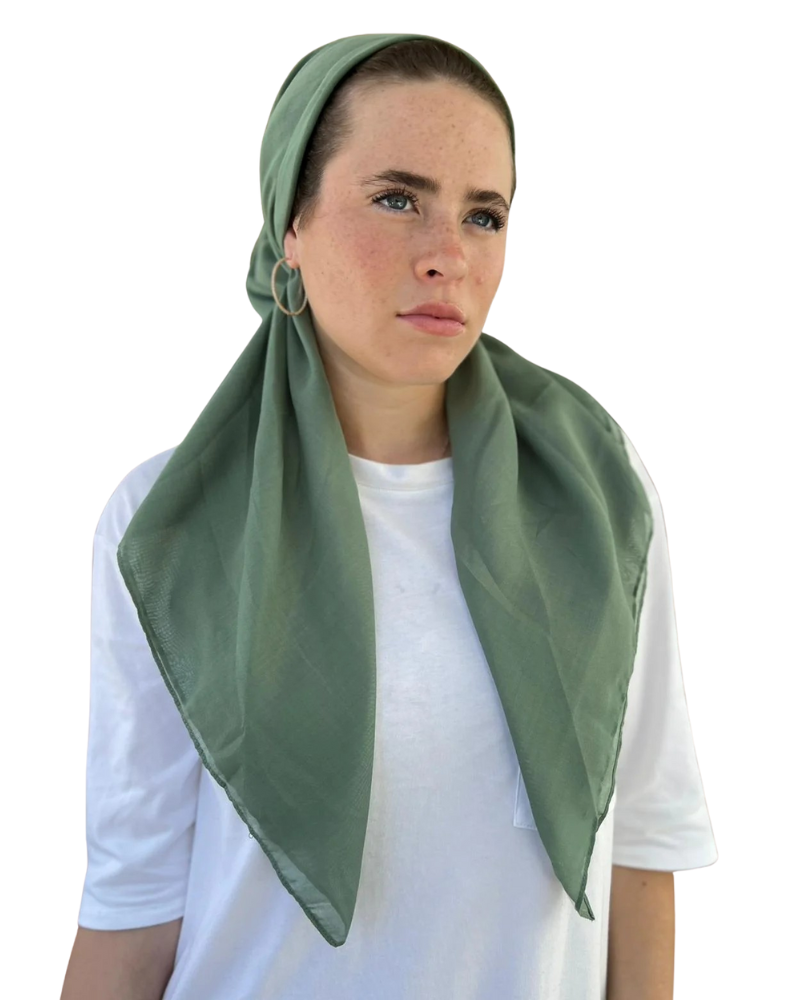 Solid Sage Green Cotton Open Back Pre-Tied Bandanna with Velvet Grip