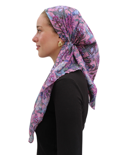 Scarf Bar Deep Plum Florals Open Back Pre-Tied Bandanna with Velvet Grip Myselflingerie.com