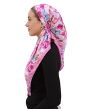 Pink Flower Power Open Back Pre-Tied Bandanna with Velvet Grip