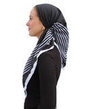 Stripped Black Open Back Pre-Tied Bandanna with Velvet Grip