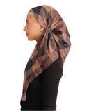 Caramel Plaid Open Back Pre-Tied Bandanna with Velvet Grip