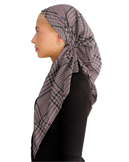 Ash Houndstooth Open Back Pre-Tied Bandanna with Velvet Grip