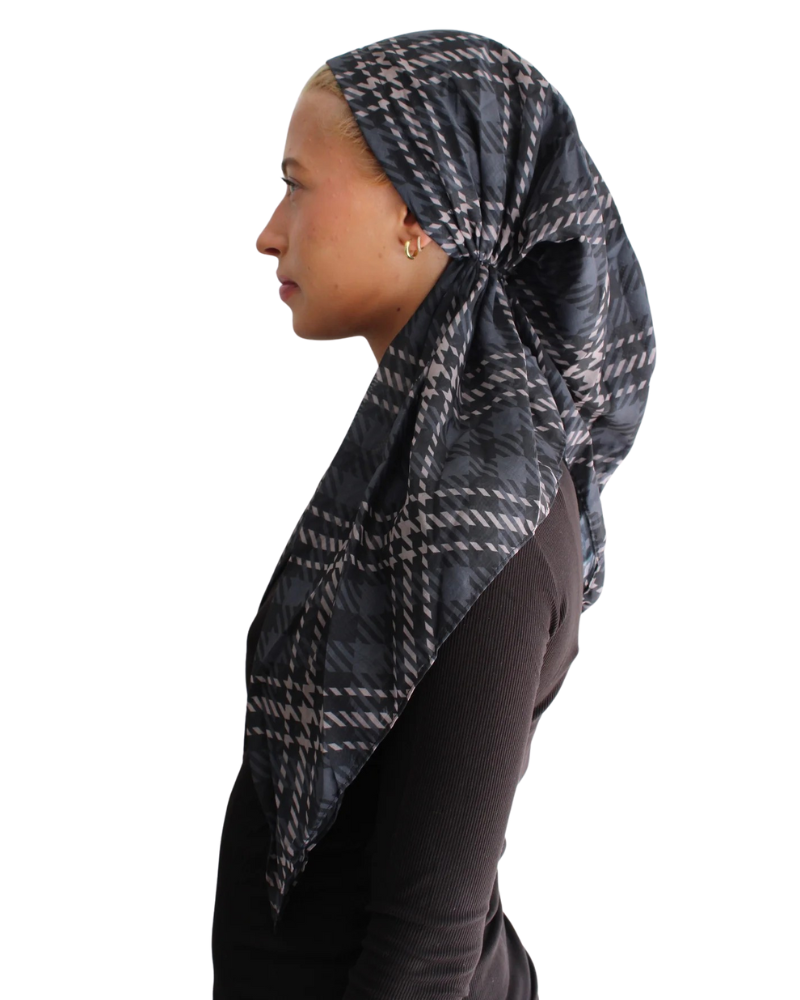 Modern Houndstooth Open Back Pre-Tied Bandanna with Velvet Grip
