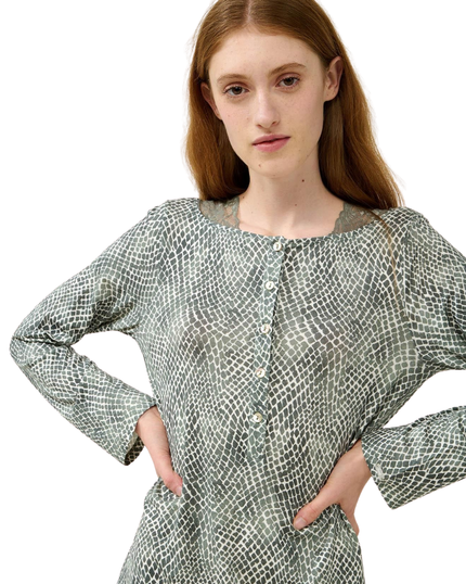 23010 Green Sage Lace Neck Detail Button Down Modal Nightshirt