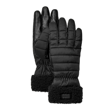 UGG Black Leather Tech Tip Shorty Gloves Myselflingerie.com