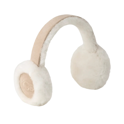 UGG 20955 Sand Embroidered Logo Sheepskin Earmuffs Myselflingerie.com