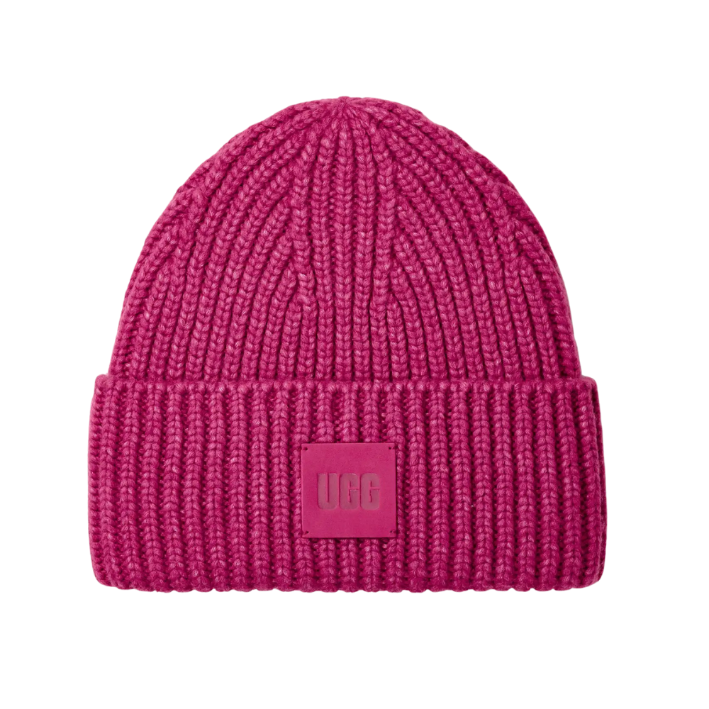 UGG 20061 Chroma Pink Chunky Rib Knit Beanie with Logo Myselflingerie.com