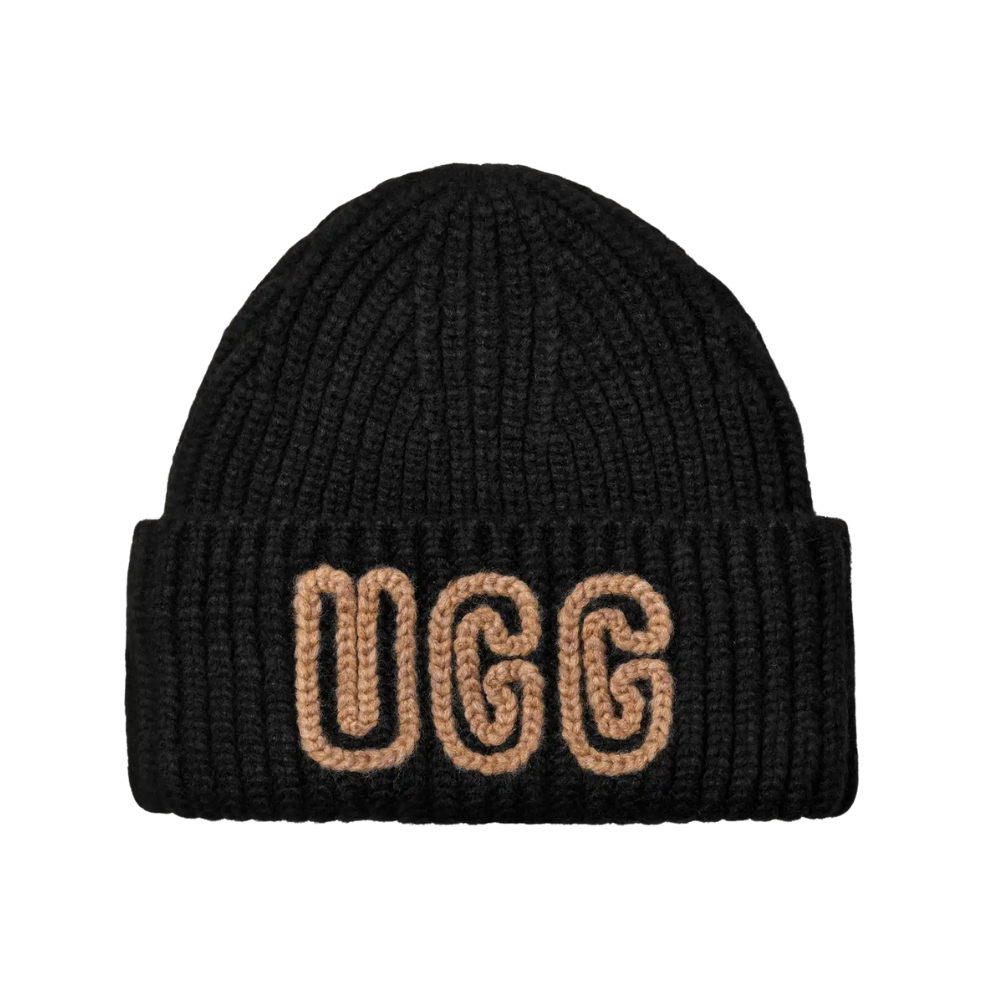 UGG 102345 Black Chunky Crafted Rib Beanie Myselflingerie.com