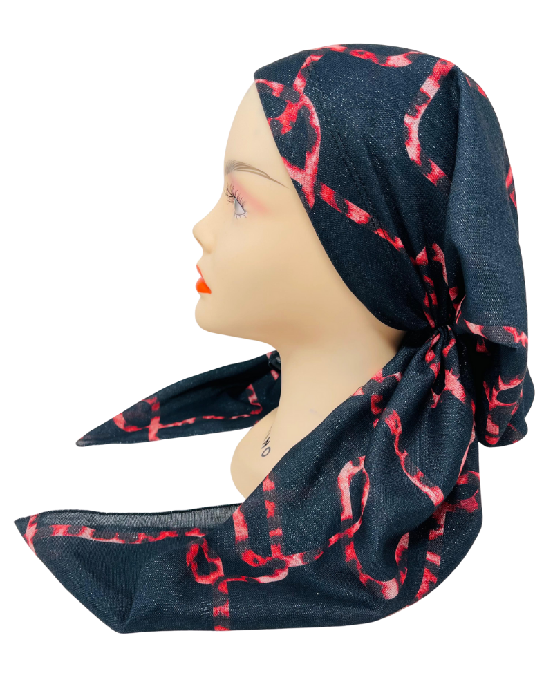 It's Younique PP-GEOAN-RD Red Geometrical Animal Stripe Shimmer Pre-Tied Bandanna with Velvet Grip Myselflingerie.com