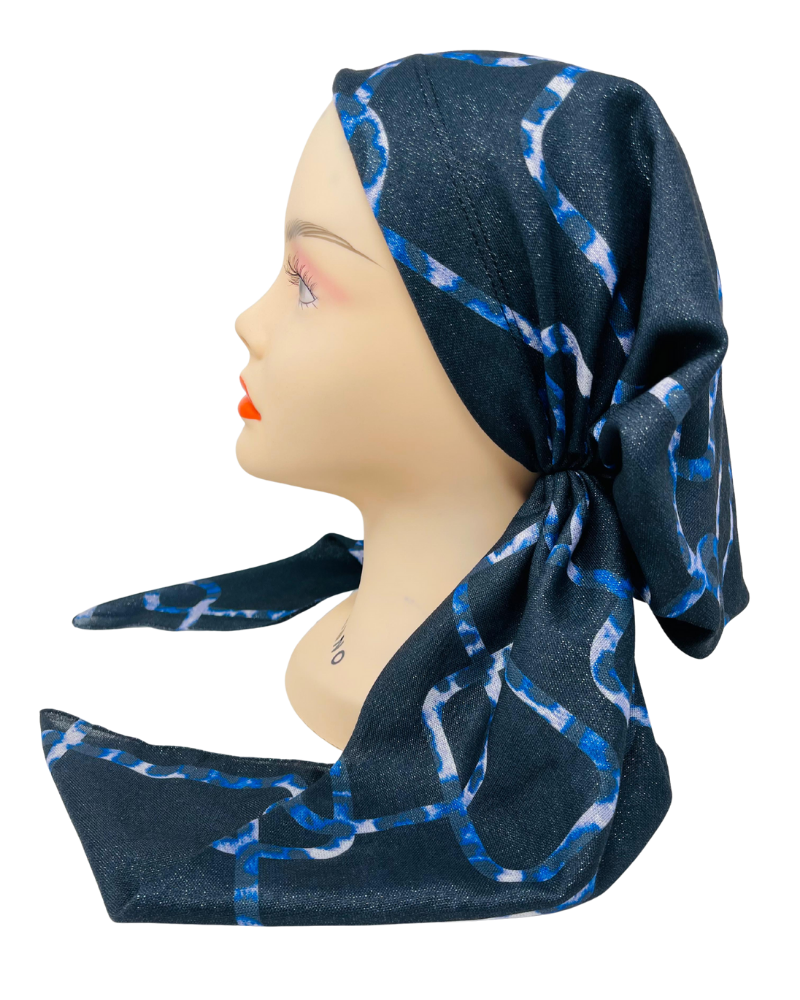 It's Younique PP-GEOAN-BL Blue Geometrical Animal Stripe Shimmer Pre-Tied Bandanna with Velvet Grip Myselflingerie.com