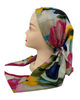 OB-SHIM-FLMU Multi Floral Shimmer Pre-Tied Open Back Bandanna with Velvet Grip