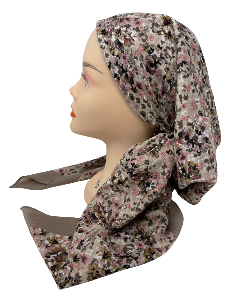 PP-FL-TAN Tan Mini Flowers Pre-Tied Bandanna with Velvet Grip