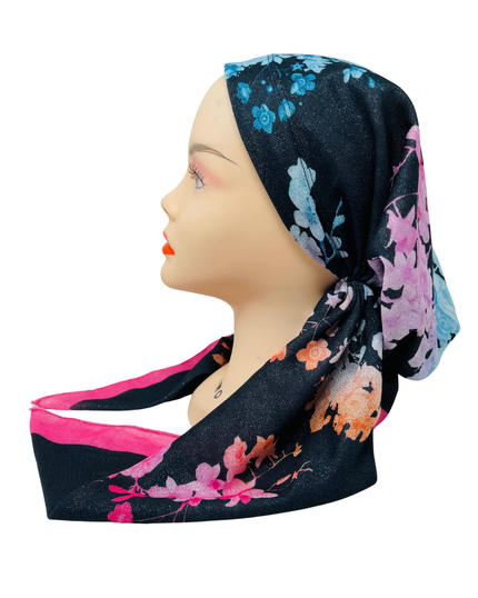 PP-FLOR-PK Pink Floral Shimmer Pre-Tied Bandanna with Velvet Grip
