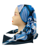OB-KER-BL Blue Kerchief Shimmer Designer Inspired Pre-Tied Open Back Bandanna with Velvet Grip