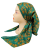 OB-WHFL-GN Pumpkin Stitched Flowers Green Shimmer Pre-Tied Open Back Bandanna with Velvet Grip