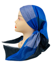 OB-PAT-BL Blue Tones Patches Shimmer Pre-Tied Open Back Bandanna with Velvet Grip