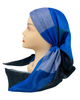 OB-PAT-BL Blue Tones Patches Shimmer Pre-Tied Open Back Bandanna with Velvet Grip