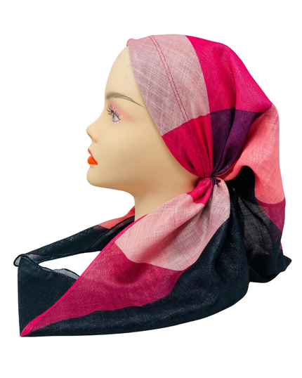 OB-PAT-PI Pink Tones Patches Shimmer Pre-Tied Open Back Bandanna with Velvet Grip