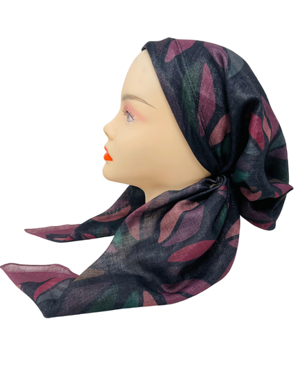 PP-SHIM-LEA Maroon Shimmer Big Leaves Pre-Tied Bandanna with Velvet Grip