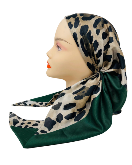 It's Younique OB-LEO-BR Brown Leopard Green Print Border Pre-Tied Open Back Bandanna with Velvet Grip Myselflingerie.com