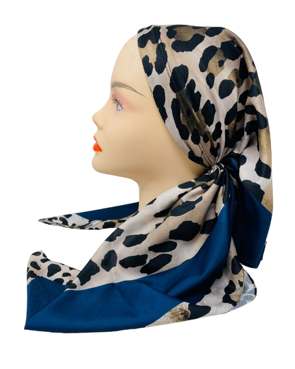 It's Younique OB-LEO-BL Brown Leopard Print Blue Border Pre-Tied Open Back Bandanna with Velvet Grip Myselflingerie.com