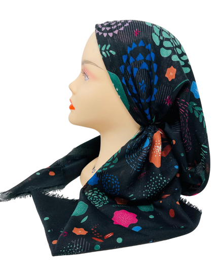 It's Younique Black/Blue Abstract Pre-Tied Open Back Bandanna with Velvet Grip