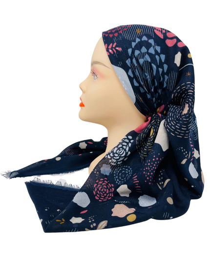 It's Younique OB-ABS-NY Navy Abstract Pre-Tied Open Back Bandanna with Velvet Grip Myselflingerie.com