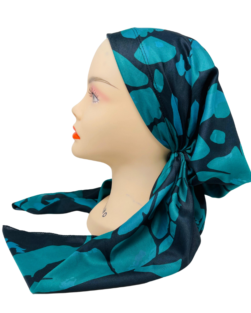 It's Younique PP-PAT-TE Teal Green Patches Pre-Tied Bandanna with Velvet Grip Myselflingerie.com