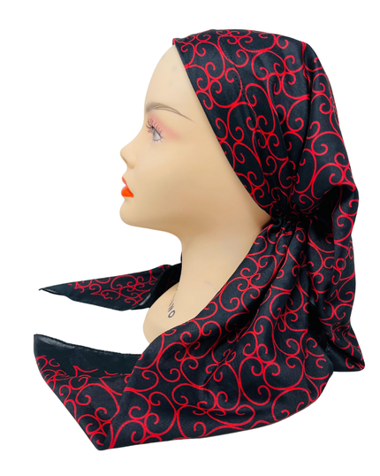 It's Younique OB-VINE-RD Red Vine Print Pre-Tied Open Back Bandanna with Velvet Grip Myselflingerie.com